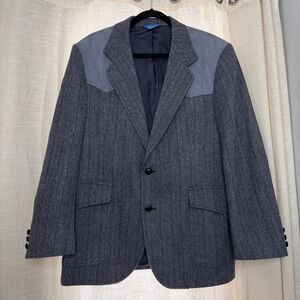 Vintage Pendleton Blazer Sport Coat Herringbone Tweed Leather Elbow‎ Grey 42R